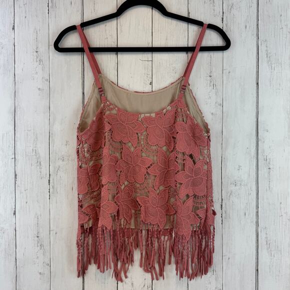 Alice + Olivia Dusty Rose Waverly Crochet Strappy Tank Top Floral Fringe Size 0 - Picture 5 of 13